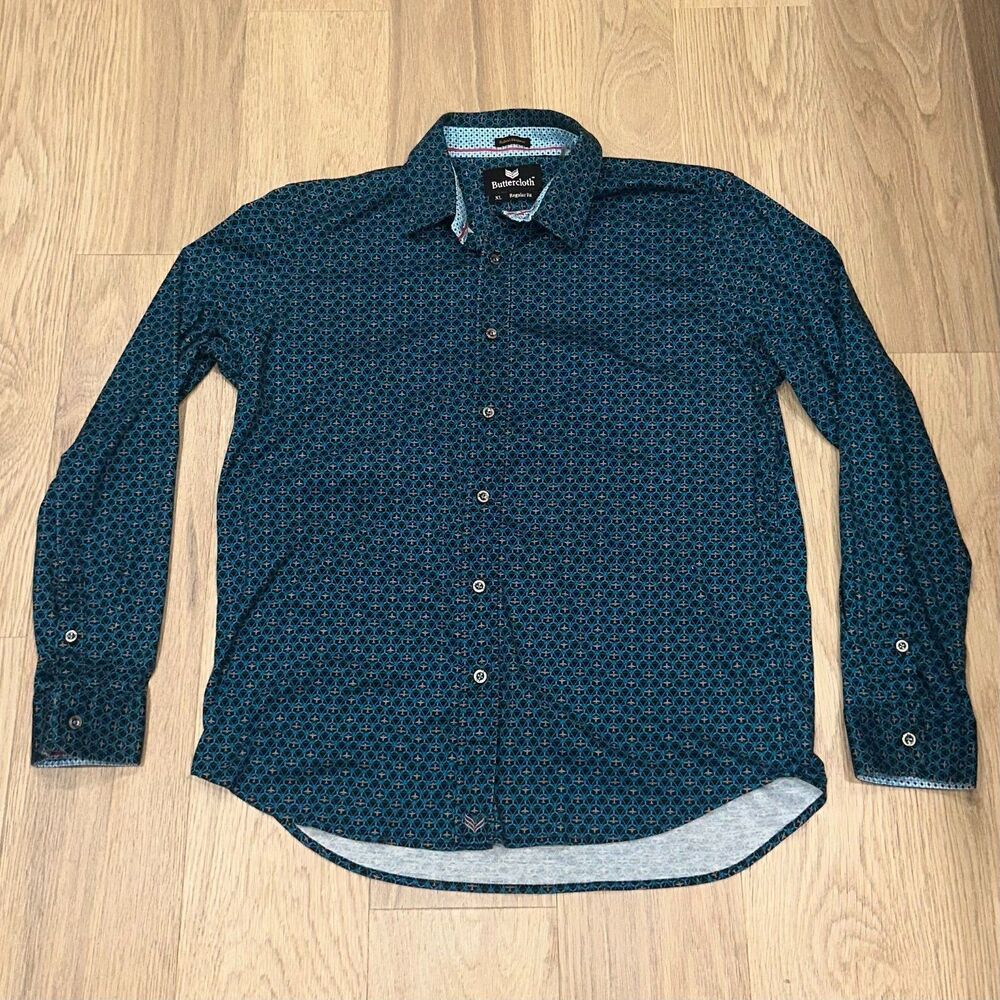 Buttercloth Robert Herjavec Airplane Geometric Print Button Up Shirt Mens XL